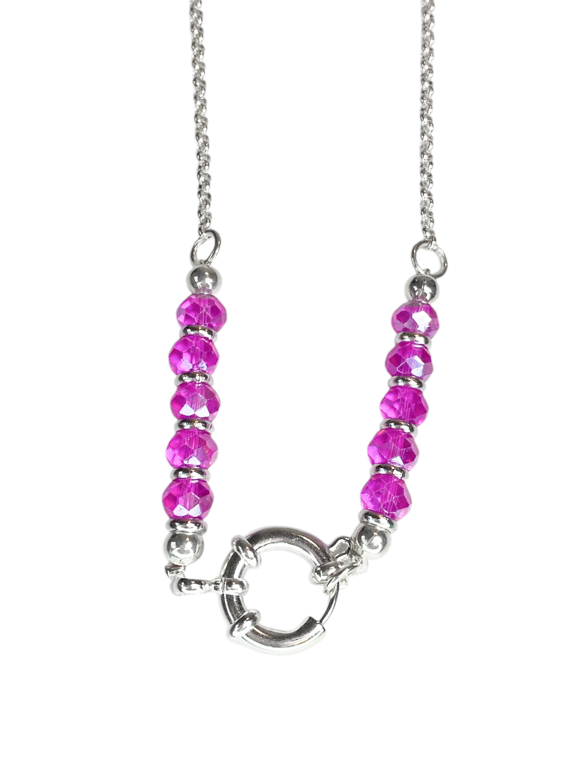 COLLAR CON CRISTAL FUCSIA ACERO BLANCO 